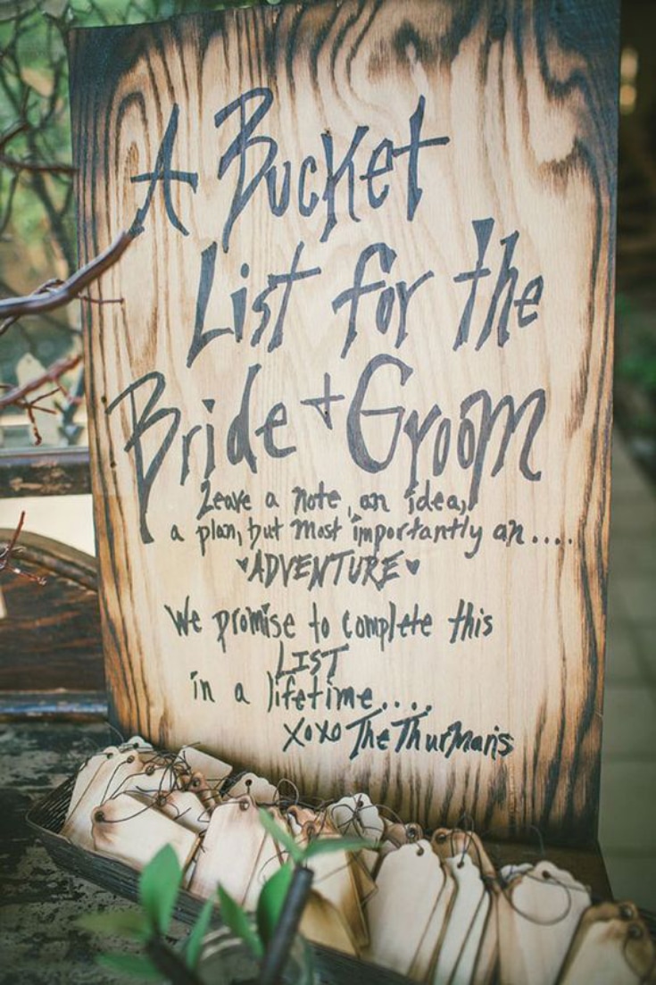 Bride and Groom bucket list -  wedding guestbook ideas
